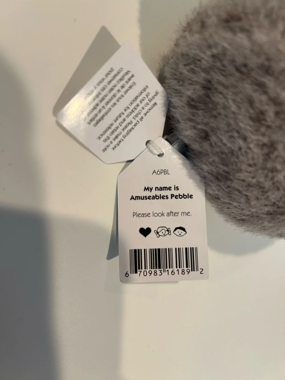 Jellycat Grey Fuzzy pebble